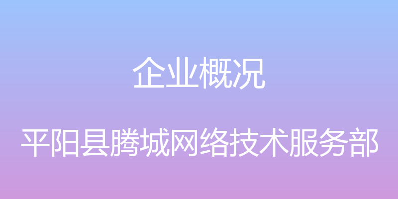 企业概况 - 平阳县腾城网络技术服务部